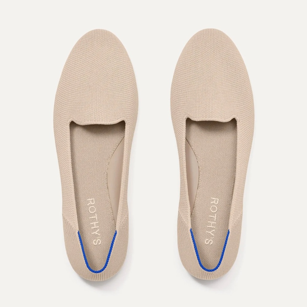 Rothy's Beige Knit Flats with Blue Trim